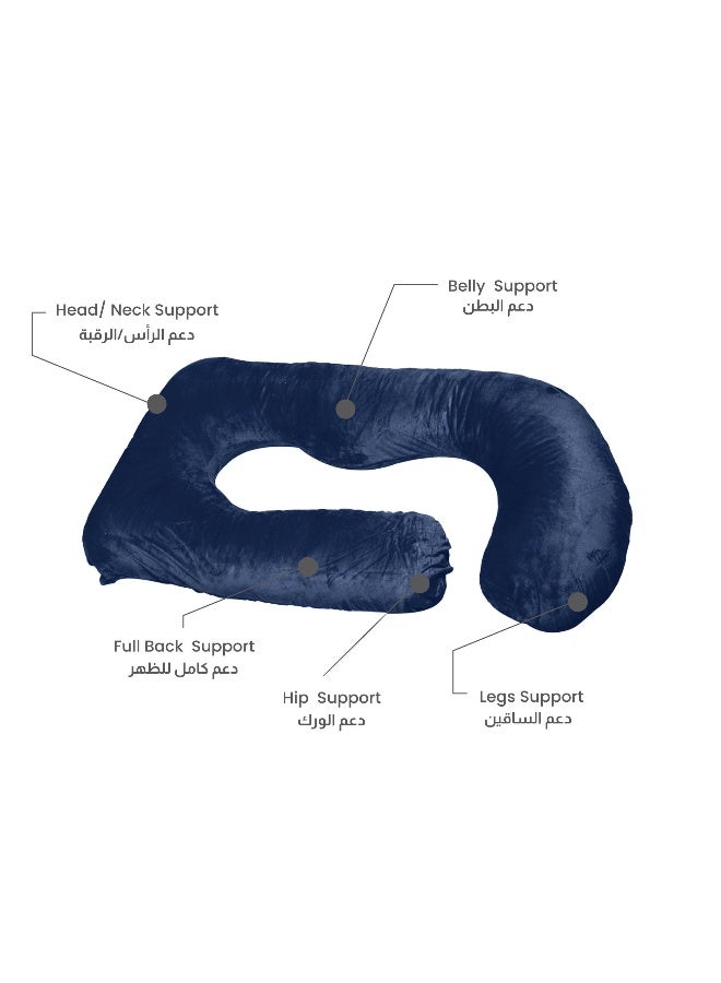 Rest Premium Velvet G Shaped Pregnancy Pillow 70X140Cm Maternity Full Body Pillow For Pregnant Women For Back , Hip , Neck And Knee Support With Removal Cover , Blue  - Image 4