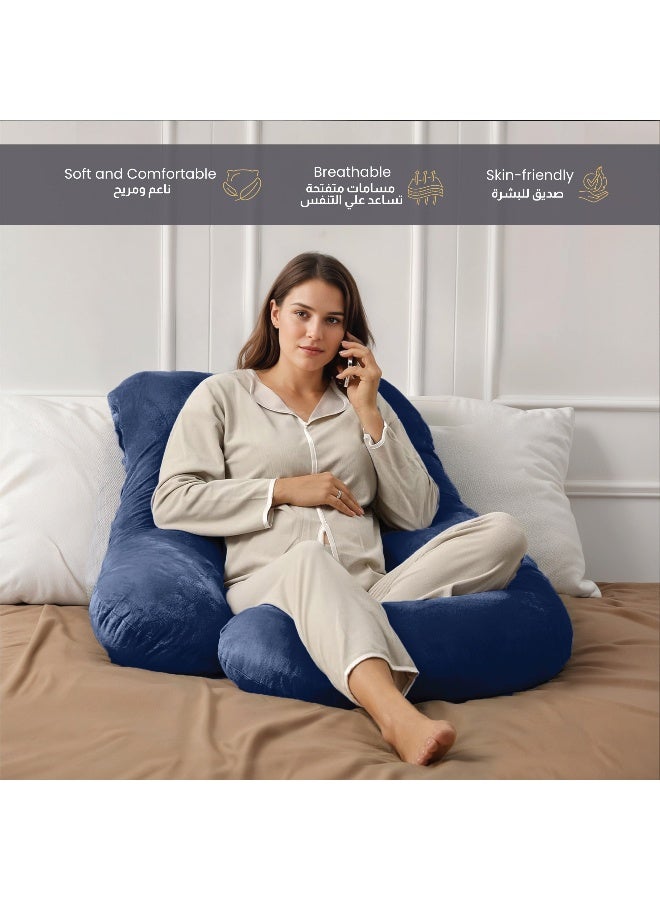 Rest Premium Velvet G Shaped Pregnancy Pillow 70X140Cm Maternity Full Body Pillow For Pregnant Women For Back , Hip , Neck And Knee Support With Removal Cover , Blue  - Image 3