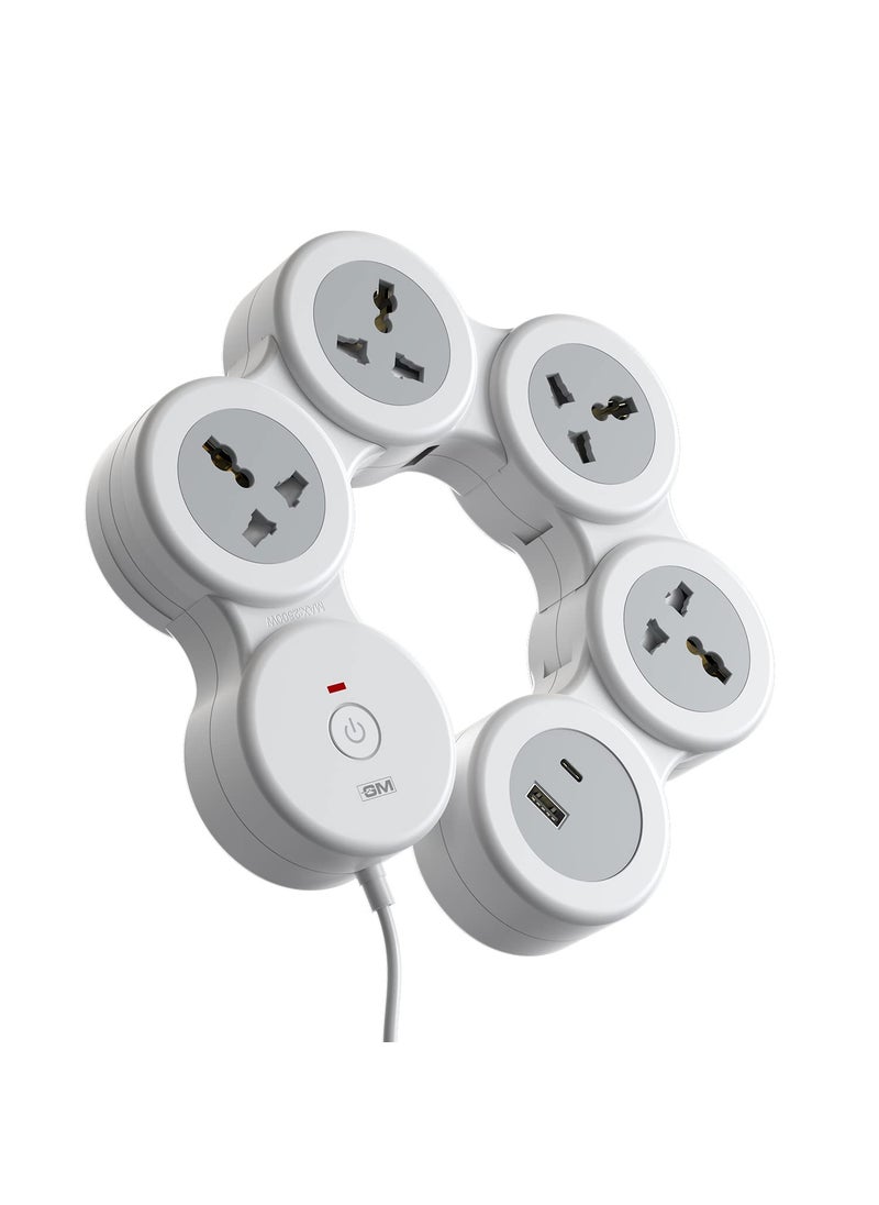 GM GM 51 GHoop Spike Guard with A C Type USBMaster SwitchIndicator Safety Shutter 18 Mtr Wire with Overload Protection 4 International sockets 2 USB Port 1 C Type 1 A Type 31A  - Image 2