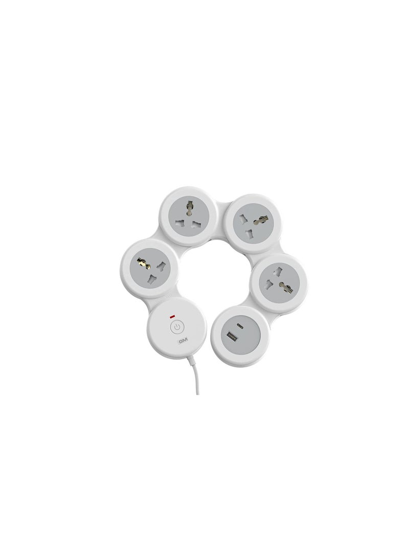GM GM 51 GHoop Spike Guard with A C Type USBMaster SwitchIndicator Safety Shutter 18 Mtr Wire with Overload Protection 4 International sockets 2 USB Port 1 C Type 1 A Type 31A  - Image 1