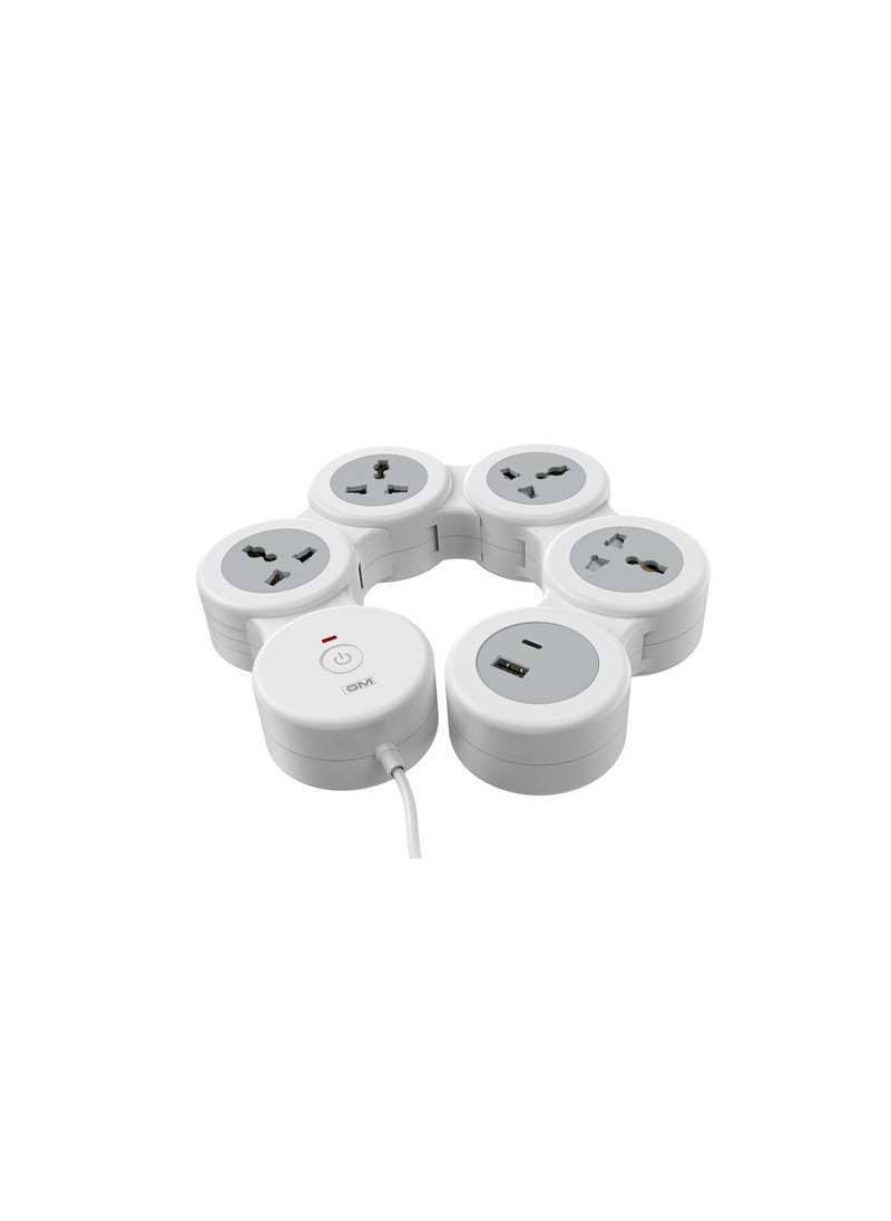 GM GM 51 GHoop Spike Guard with A C Type USBMaster SwitchIndicator Safety Shutter 18 Mtr Wire with Overload Protection 4 International sockets 2 USB Port 1 C Type 1 A Type 31A  - Image 3