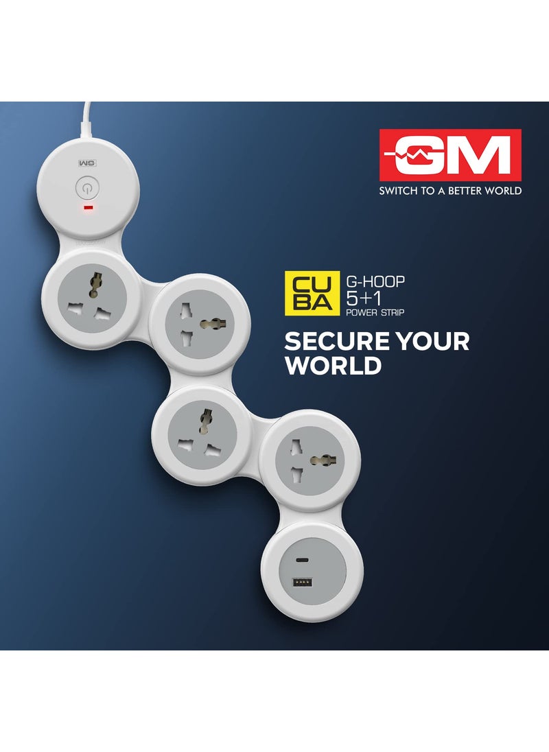 GM GM 51 GHoop Spike Guard with A C Type USBMaster SwitchIndicator Safety Shutter 18 Mtr Wire with Overload Protection 4 International sockets 2 USB Port 1 C Type 1 A Type 31A  - Image 5