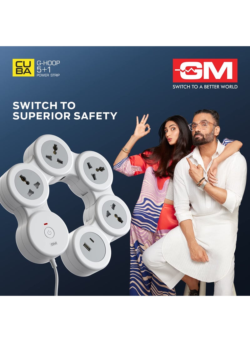 GM GM 51 GHoop Spike Guard with A C Type USBMaster SwitchIndicator Safety Shutter 18 Mtr Wire with Overload Protection 4 International sockets 2 USB Port 1 C Type 1 A Type 31A  - Image 4