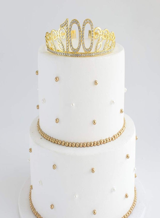 Mayin 100th Brithday Gold Tiara and Sash, Glitter Satin 100 & Fabulous Sash and Crystal Rhinestone Birthday Crown for Happy 100th Birthday Party Supplies Favors Decorations 100th Birthday Cake Topper - Image 4