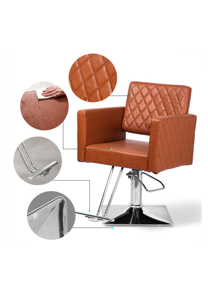 Sharpdo - Salon Chair for Hair Stylist Wide Seat, Hydraulic Barber Chair with Aluminium Alloy Footrest, Brown Hair Salon Chair Styling Heavy Duty, Beauty Spa Cosmetology Shampoo Hairdressing Equipment - Image 1