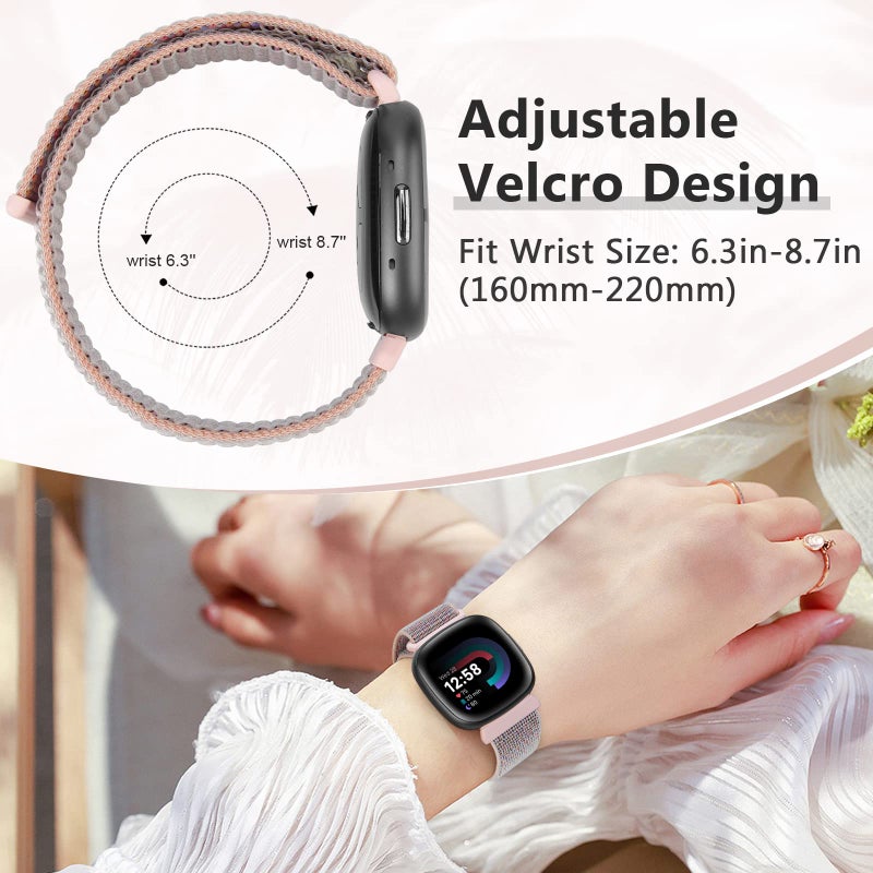 Bcuckood Nylon Loop Compatible with Fitbit Sense 2/Fitbit Sense/Fitbit Versa 4/Fitbit Versa 3 Bands, Women Men Soft Nylon Adjustable Breathable Strap Solo Loop Replacement Wristband - Image 3