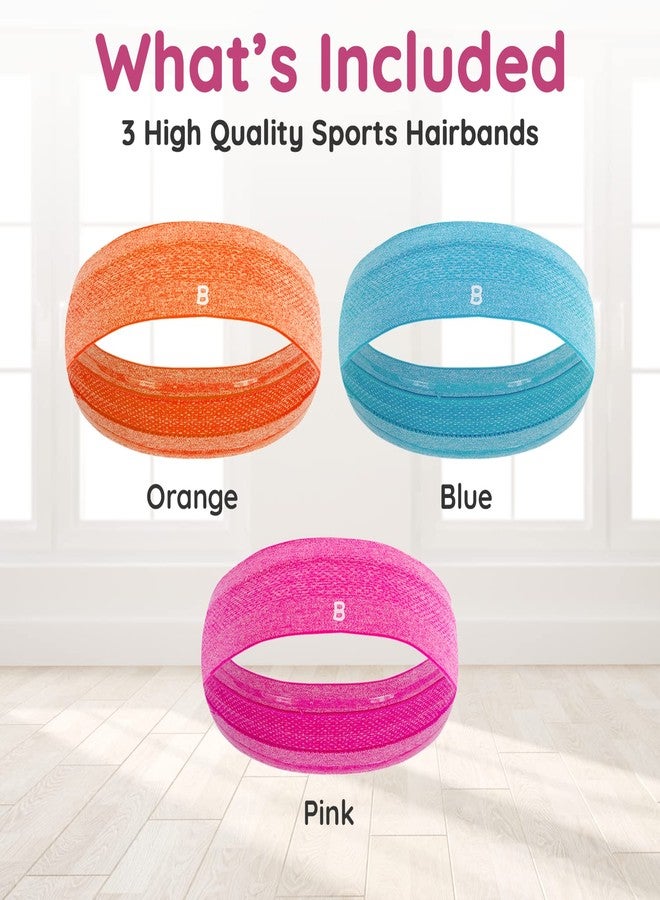 Burlybands أشرطة بربلي الرياضية لرباط الرأس للنساء، رباط رأس غير قابل للانزلاق، شريط عرق يمتص الرطوبة للرياضة والجري واليوغا (3 قطع، متعدد) - Image 2