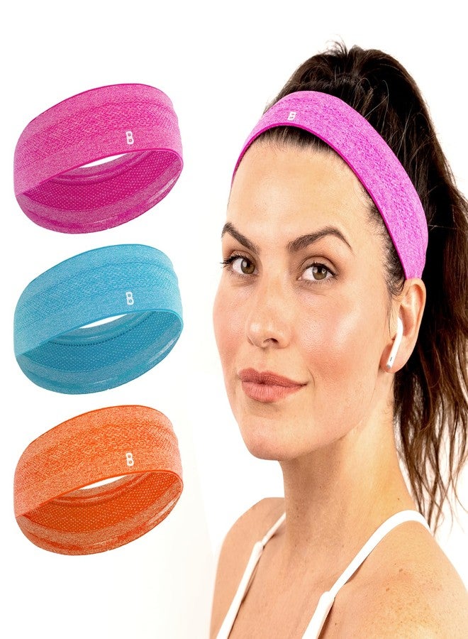 Burlybands أشرطة بربلي الرياضية لرباط الرأس للنساء، رباط رأس غير قابل للانزلاق، شريط عرق يمتص الرطوبة للرياضة والجري واليوغا (3 قطع، متعدد) - Image 1