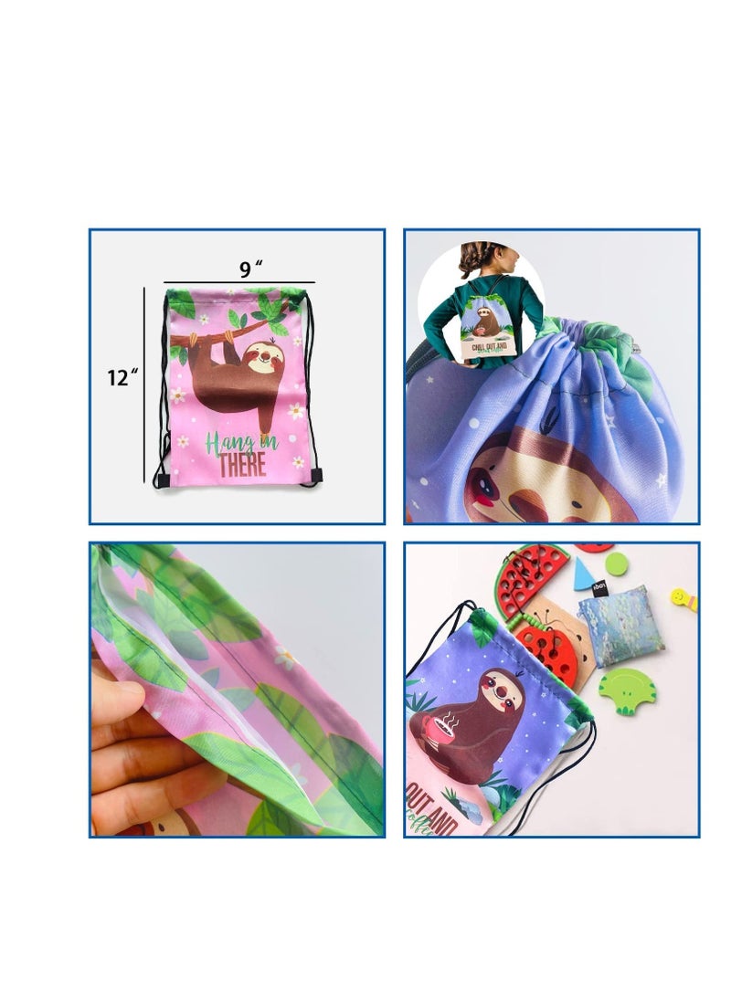 Party Favor Bags, 12 Pack Goodies Drawstring Bags, Sloth Party Supplies Favors Drawstring Bags, Sloth Theme Kid's Birthday Goodies bags, Candy Snacks School Travel Toy Storage Bag for Boys Girls - Image 3