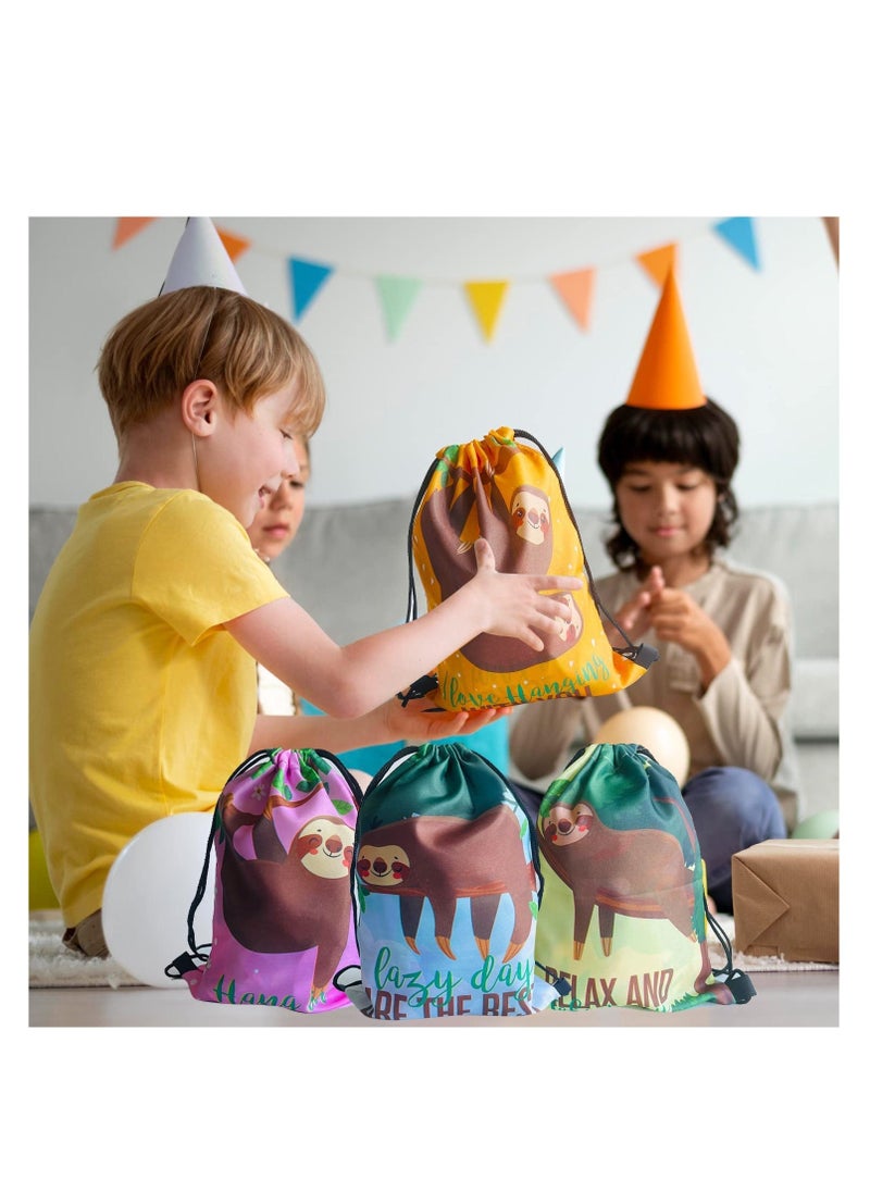 Party Favor Bags, 12 Pack Goodies Drawstring Bags, Sloth Party Supplies Favors Drawstring Bags, Sloth Theme Kid's Birthday Goodies bags, Candy Snacks School Travel Toy Storage Bag for Boys Girls - Image 5