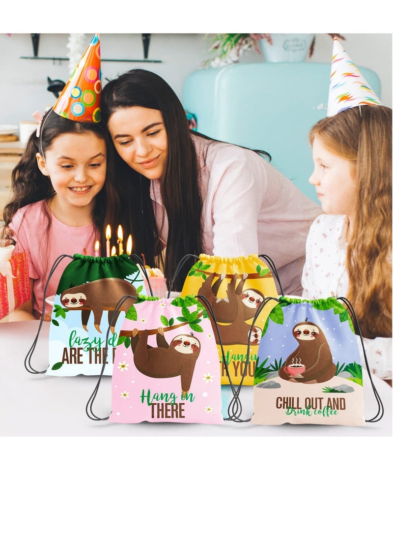 Party Favor Bags, 12 Pack Goodies Drawstring Bags, Sloth Party Supplies Favors Drawstring Bags, Sloth Theme Kid's Birthday Goodies bags, Candy Snacks School Travel Toy Storage Bag for Boys Girls - Image 4