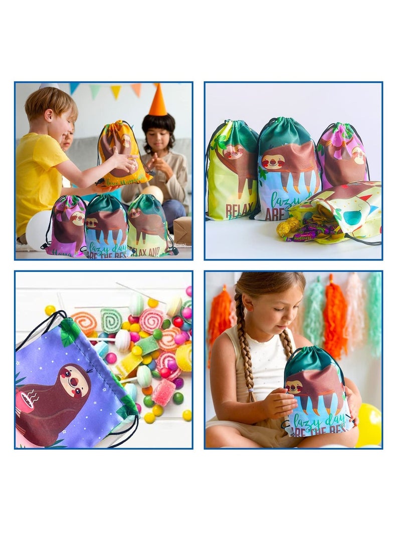 Party Favor Bags, 12 Pack Goodies Drawstring Bags, Sloth Party Supplies Favors Drawstring Bags, Sloth Theme Kid's Birthday Goodies bags, Candy Snacks School Travel Toy Storage Bag for Boys Girls - Image 2