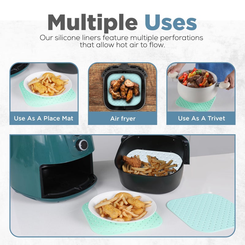 Cee & Dee Square Silicone Air Fryer Liners | Washable & Reusable 3-Pack (8.5 x 8.5") - Square Air Fryer Liners for Full Coverage - Eco-Friendly, Non-Stick Silicone Liners - Easy to Clean & Versatile - Image 3