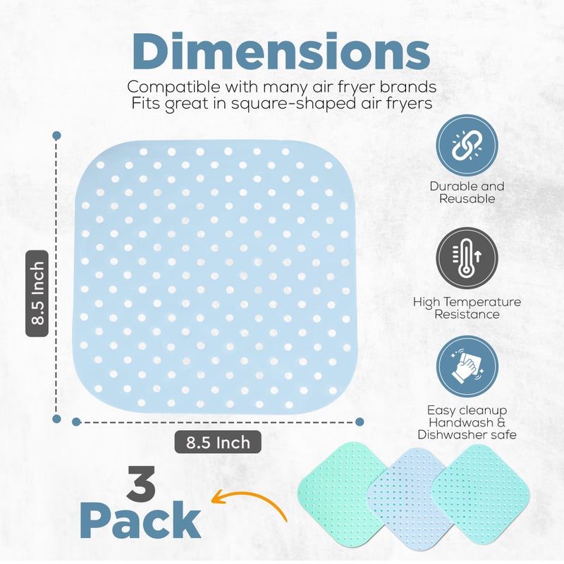 Cee & Dee Square Silicone Air Fryer Liners | Washable & Reusable 3-Pack (8.5 x 8.5") - Square Air Fryer Liners for Full Coverage - Eco-Friendly, Non-Stick Silicone Liners - Easy to Clean & Versatile - Image 2
