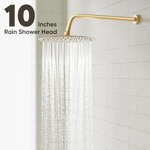 Gabrylly Gold Shower Head System, Shower Faucet Set with Pressure Balance Shower Valve, 10 Inch Shower Heads with 5-Setting handheld Spray Combo, High Pressure Shower Fixtures, Brushed Gold - Image 4