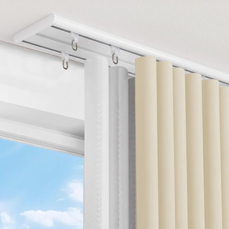 Cbsroro Double Row Ceiling Curtain Track, Silent Heavy Aluminum Duty Curtain Track System, Sliding Curtain Rails for Curtains, Room Divider Track for Bedroom Living Room Ofiice Hotel, White, 9FT - Image 1