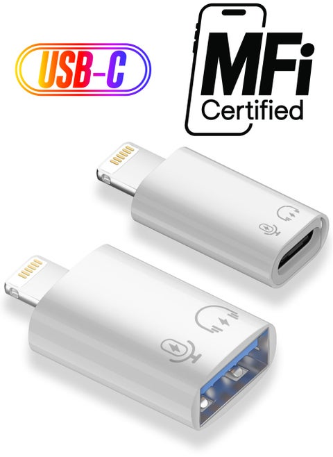 USB C/USB 3.0 Female to Lightning Male OTG Adapter, Fit for iPhone/iPad, Support Connect Card Reader, U Disk, USB Flash Drive, Keyboard, Mouse, Lavalier Microphone, Digital Headphone (2 Pack)