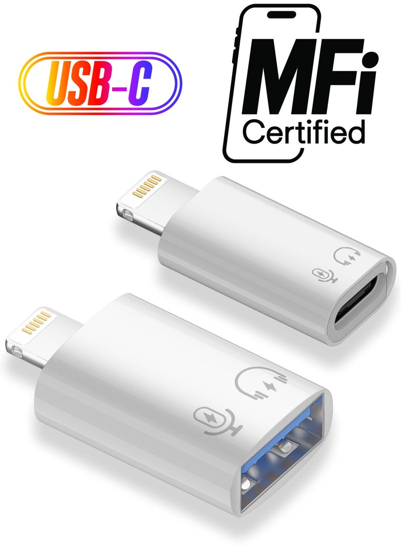 USB C/USB 3.0 Female to Lightning Male OTG Adapter, Fit for iPhone/iPad, Support Connect Card Reader, U Disk, USB Flash Drive, Keyboard, Mouse, Lavalier Microphone, Digital Headphone (2 Pack)