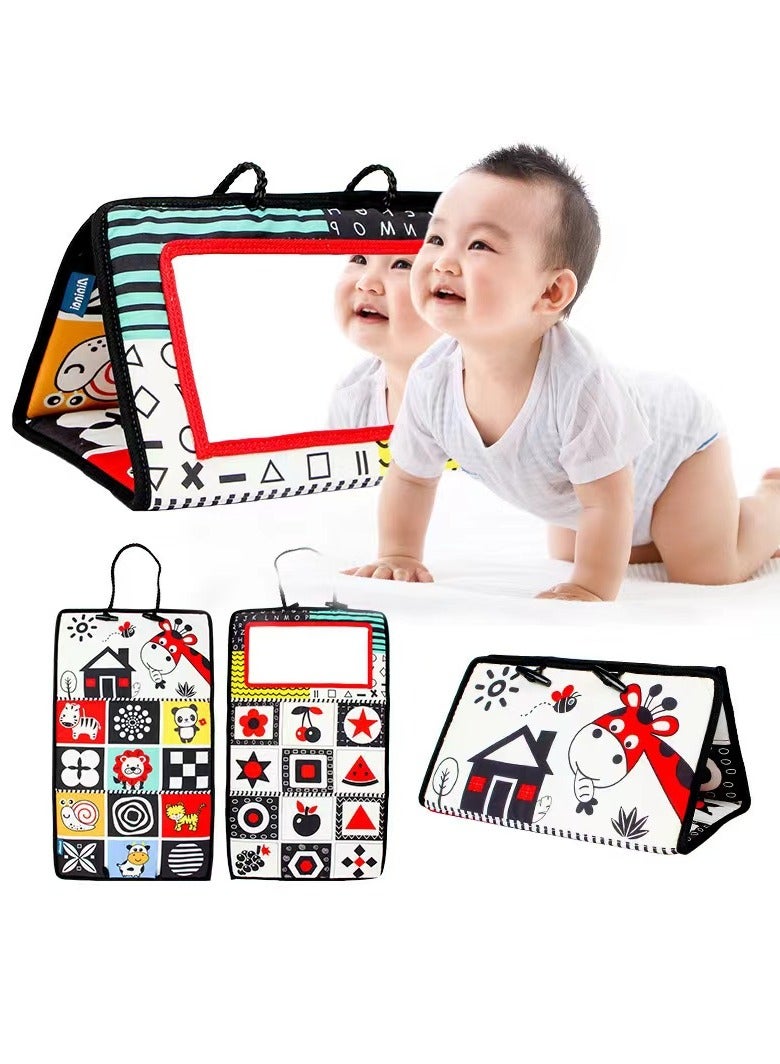 Baby Floor Mirror Tummy Time Toys, Activity Double High Contrast Baby Toy Black and White Double Folding Baby Montessori Toys Crawling Activity Mat Floor Mirror for Infants 3 6 12 Months - Image 1