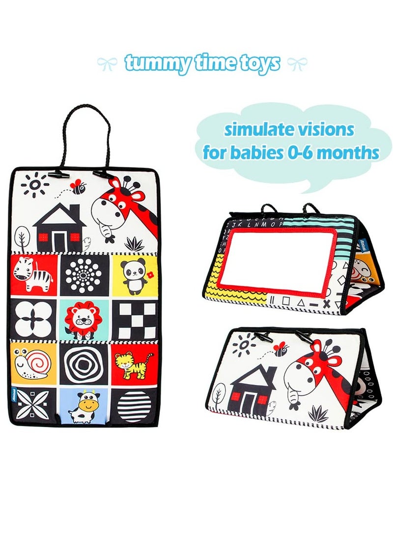 Baby Floor Mirror Tummy Time Toys, Activity Double High Contrast Baby Toy Black and White Double Folding Baby Montessori Toys Crawling Activity Mat Floor Mirror for Infants 3 6 12 Months - Image 2