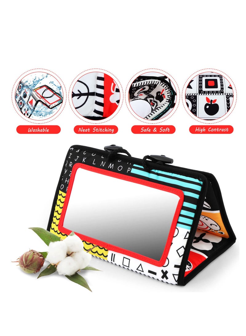 Baby Floor Mirror Tummy Time Toys, Activity Double High Contrast Baby Toy Black and White Double Folding Baby Montessori Toys Crawling Activity Mat Floor Mirror for Infants 3 6 12 Months - Image 3