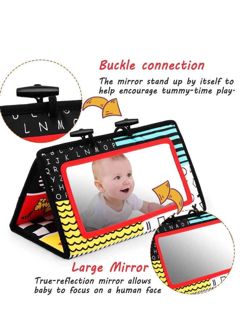 Baby Floor Mirror Tummy Time Toys, Activity Double High Contrast Baby Toy Black and White Double Folding Baby Montessori Toys Crawling Activity Mat Floor Mirror for Infants 3 6 12 Months - Image 4