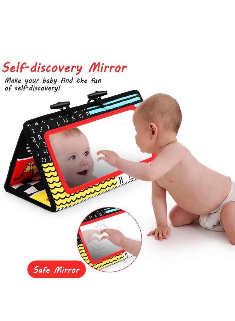 Baby Floor Mirror Tummy Time Toys, Activity Double High Contrast Baby Toy Black and White Double Folding Baby Montessori Toys Crawling Activity Mat Floor Mirror for Infants 3 6 12 Months - Image 5