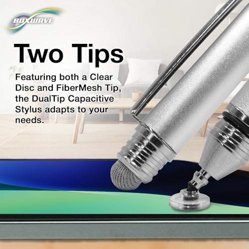 BoxWave Stylus Pen Compatible with HP OmniBook X Flip 16 - DualTip Capacitive Stylus, Fiber Tip Disc Tip Capacitive Stylus Pen - Metallic Silver - Image 3