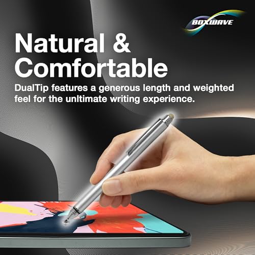 BoxWave Stylus Pen Compatible with HP OmniBook X Flip 16 - DualTip Capacitive Stylus, Fiber Tip Disc Tip Capacitive Stylus Pen - Metallic Silver - Image 5
