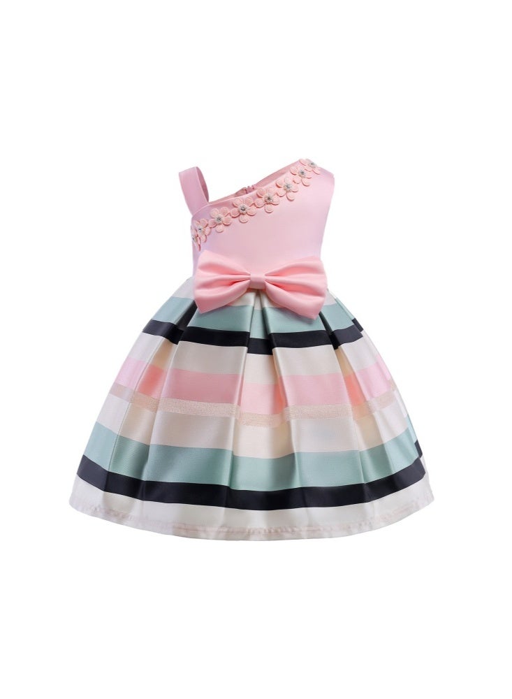 هالامودو فستان زهري للفتيات بتصميم زهري مخطط، فستان رفلز للأطفال الصغار، فستان حفلات تنكرية برباط عنق، فستان مناسبات خاصة للحفلات والباليه - Image 1