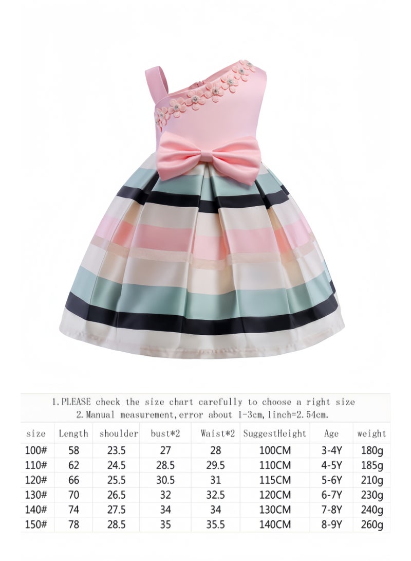 هالامودو فستان زهري للفتيات بتصميم زهري مخطط، فستان رفلز للأطفال الصغار، فستان حفلات تنكرية برباط عنق، فستان مناسبات خاصة للحفلات والباليه - Image 5