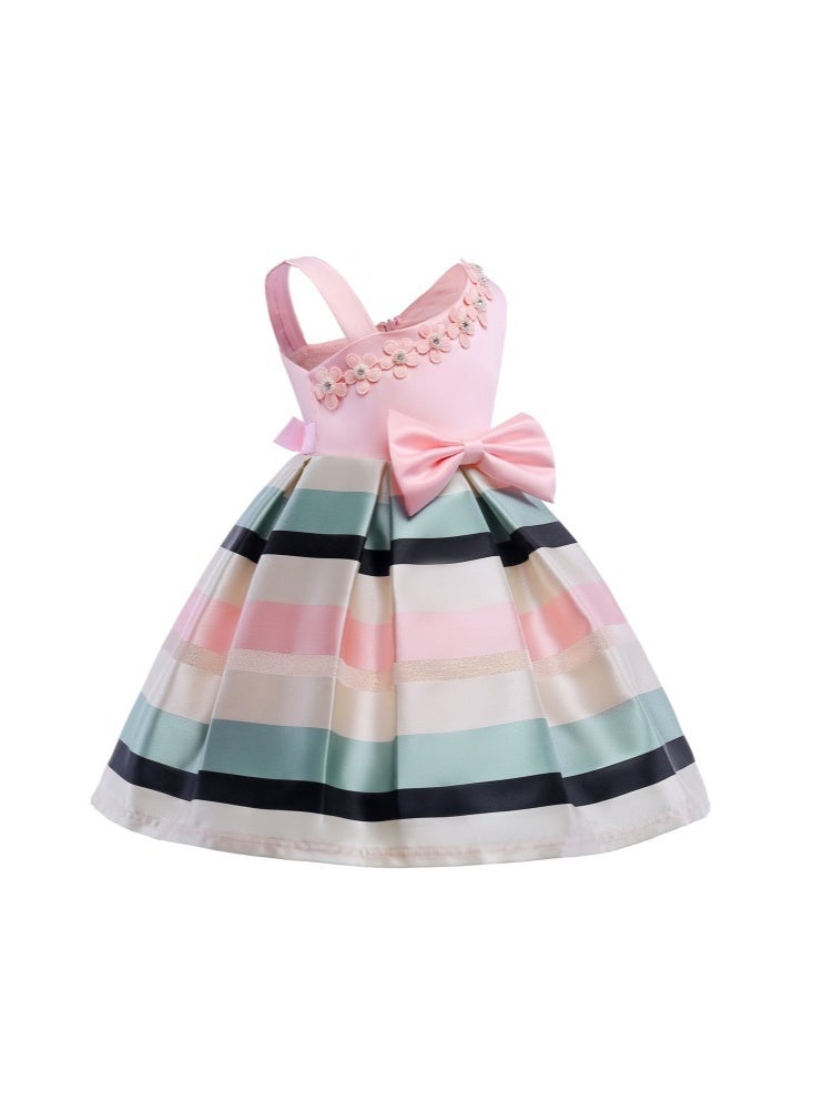 هالامودو فستان زهري للفتيات بتصميم زهري مخطط، فستان رفلز للأطفال الصغار، فستان حفلات تنكرية برباط عنق، فستان مناسبات خاصة للحفلات والباليه - Image 2
