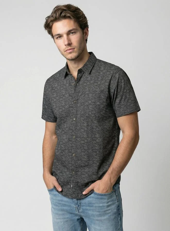 Take Two Men Black Paisley Print Short Sleeve Shirt By SNX