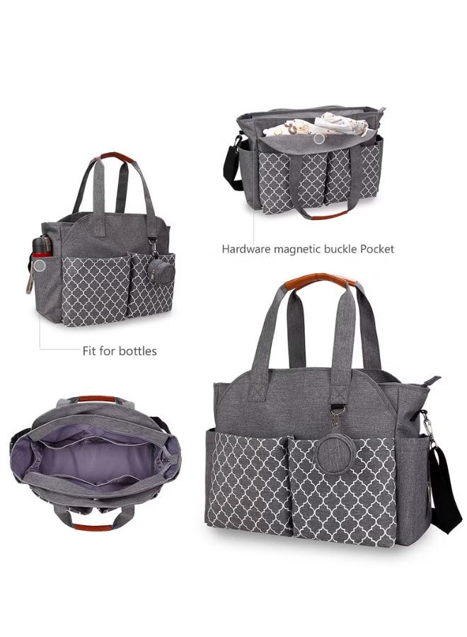 حقيبة حفاضات متعددة الوظائف مع جيوب جانبية حقيبة مربية مع جيوب متعددة للأم والأب سعة كبيرة منظم أنيق لرعاية الأطفال (رمادي) - Image 2