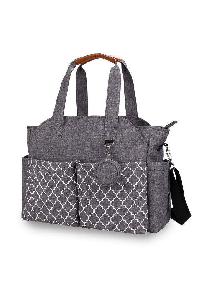 حقيبة حفاضات متعددة الوظائف مع جيوب جانبية حقيبة مربية مع جيوب متعددة للأم والأب سعة كبيرة منظم أنيق لرعاية الأطفال (رمادي) - Image 1