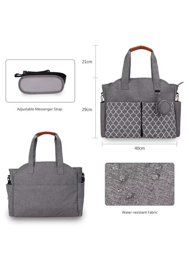 حقيبة حفاضات متعددة الوظائف مع جيوب جانبية حقيبة مربية مع جيوب متعددة للأم والأب سعة كبيرة منظم أنيق لرعاية الأطفال (رمادي) - Image 5