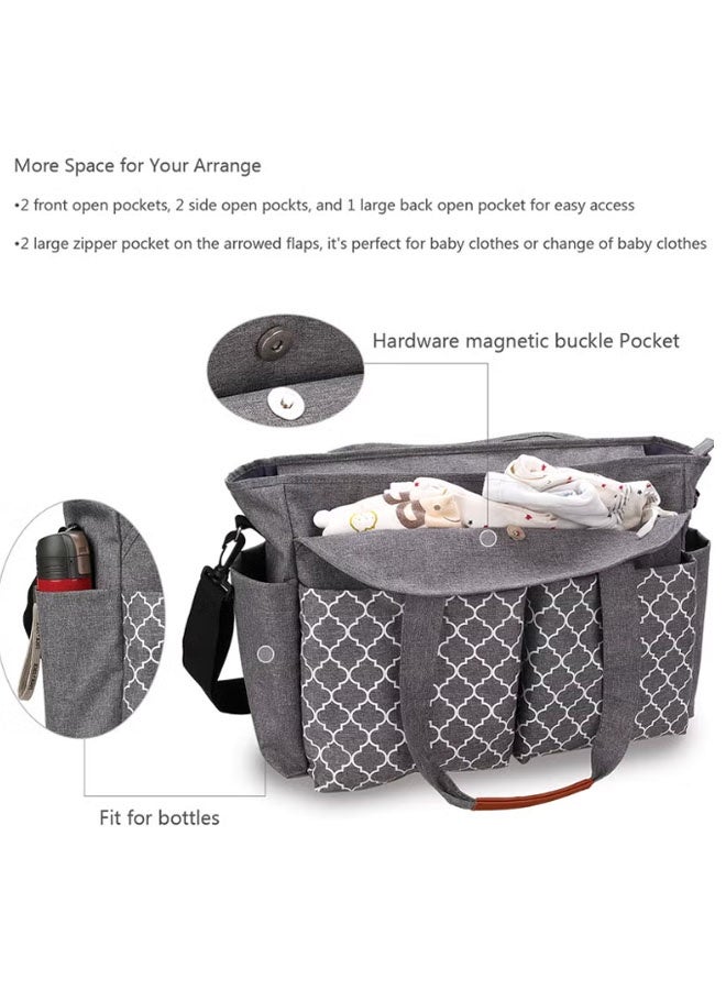 حقيبة حفاضات متعددة الوظائف مع جيوب جانبية حقيبة مربية مع جيوب متعددة للأم والأب سعة كبيرة منظم أنيق لرعاية الأطفال (رمادي) - Image 3