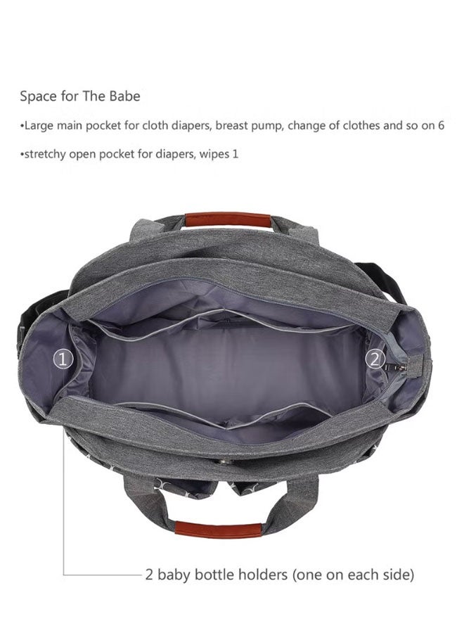 حقيبة حفاضات متعددة الوظائف مع جيوب جانبية حقيبة مربية مع جيوب متعددة للأم والأب سعة كبيرة منظم أنيق لرعاية الأطفال (رمادي) - Image 4