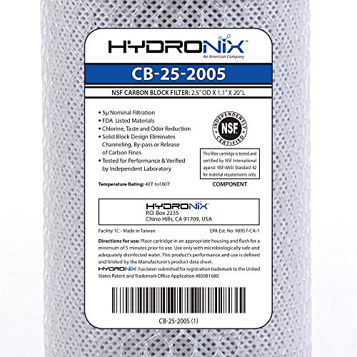 Hydronix HX-CB-25-2005/3 Universal NSF Coconut Activated Carbon Block Water Filter, 2.5" x 20"-5 Micron, 1 Count (Pack of 3), White - Image 2
