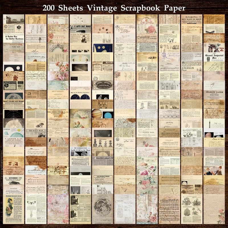 emmoolife 200 Sheets of Vintage Scrapbook Paper, Journaling Scrapbooking Supplies Craft Decoupage Papers Kit, Ephemera for Junk Journal Bullet Journals Well Posters Room Decor for Card Making Decorative Gift - Image 2