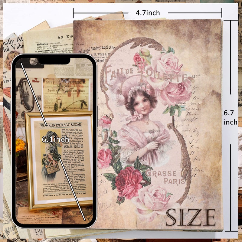 emmoolife 200 Sheets of Vintage Scrapbook Paper, Journaling Scrapbooking Supplies Craft Decoupage Papers Kit, Ephemera for Junk Journal Bullet Journals Well Posters Room Decor for Card Making Decorative Gift - Image 3