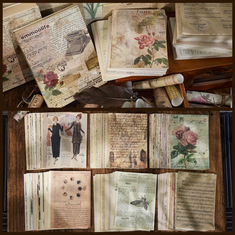 emmoolife 200 Sheets of Vintage Scrapbook Paper, Journaling Scrapbooking Supplies Craft Decoupage Papers Kit, Ephemera for Junk Journal Bullet Journals Well Posters Room Decor for Card Making Decorative Gift - Image 4