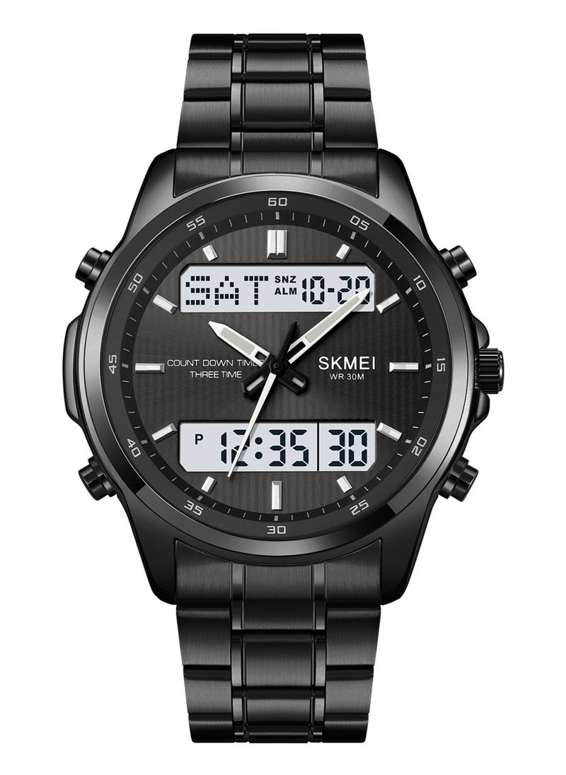 SKMEI - Men’s Analog & Digital Black Stainless Steel Band Wristwatch - 2049 - Image 1