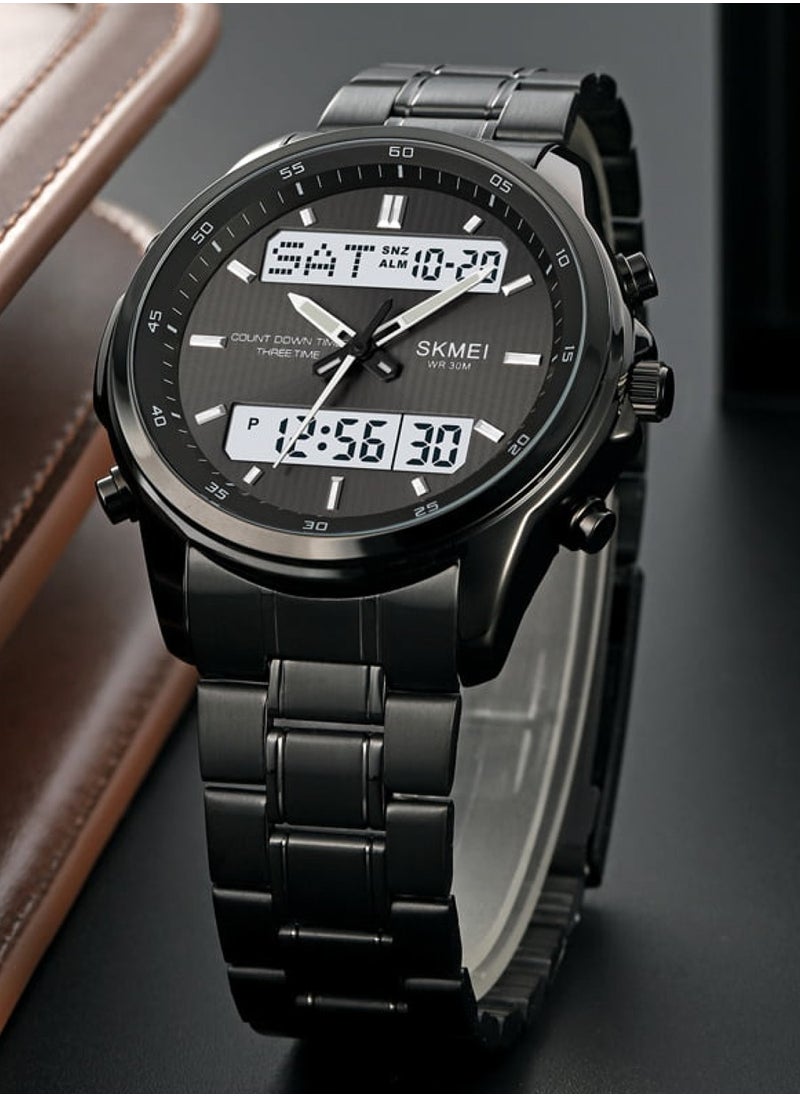Men’s Analog & Digital Black Stainless Steel Band Wristwatch - 2049