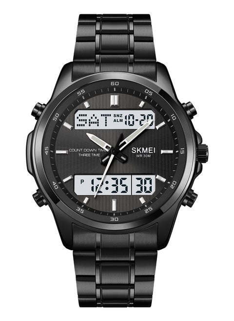 Men’s Analog & Digital Black Stainless Steel Band Wristwatch - 2049
