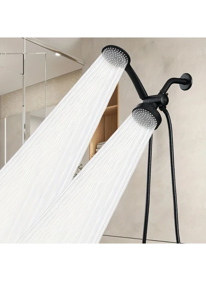 Black High Flow Rain Shower Head with Handheld Set 3 Way Diverter and Long Hose - Image 1