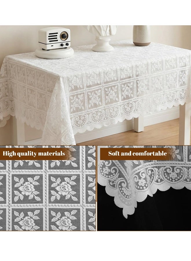 Lace Tablecloth 90 x 90cm Square White Lace Tablecloth For Wedding Rectangle Tables, Vintage Elegant Boho Laces Fabric For Coffee Table Tea Party Home Dining Decor - Image 4