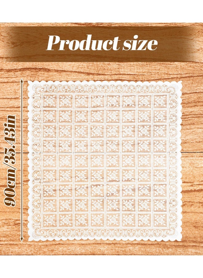 Lace Tablecloth 90 x 90cm Square White Lace Tablecloth For Wedding Rectangle Tables, Vintage Elegant Boho Laces Fabric For Coffee Table Tea Party Home Dining Decor - Image 2