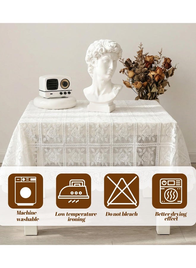 Lace Tablecloth 90 x 90cm Square White Lace Tablecloth For Wedding Rectangle Tables, Vintage Elegant Boho Laces Fabric For Coffee Table Tea Party Home Dining Decor - Image 5