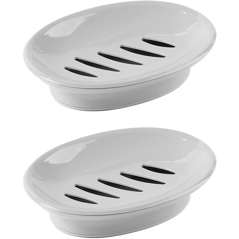 WYOK 2Pack Soap Dish with Drain Plastic Sponge Holder Easy Cleaning Soap Saver Tray Caddy Keep Dry Stop Mushy for Shower Bathroom KitchenGrey
